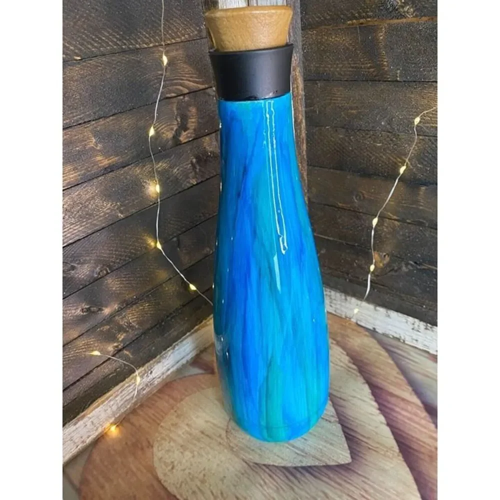 Large Upcycled Handmade Water Bottle Green Blue Woodgrain 11 in X 3in